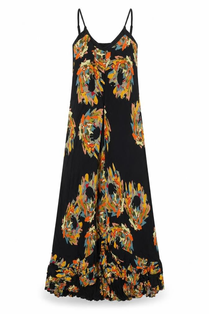 French Connection Womens Black Geometric Lyocell Maxi Size 10 Scoop Neck Pullover - Frill
