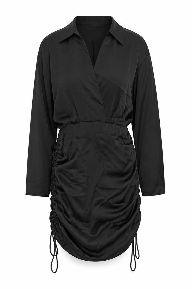 Zara Womens Black Polyester Shift Size S Collared Zip - Drawstring Detail