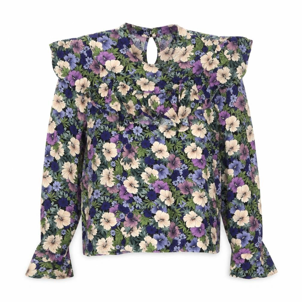 Warehouse Womens Multicoloured Floral Viscose Basic Blouse Size 8 Mock Neck - Frill