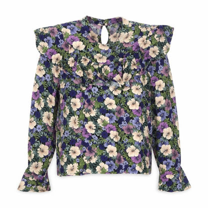 Warehouse Womens Multicoloured Floral Viscose Basic Blouse Size 8 Mock Neck - Frill