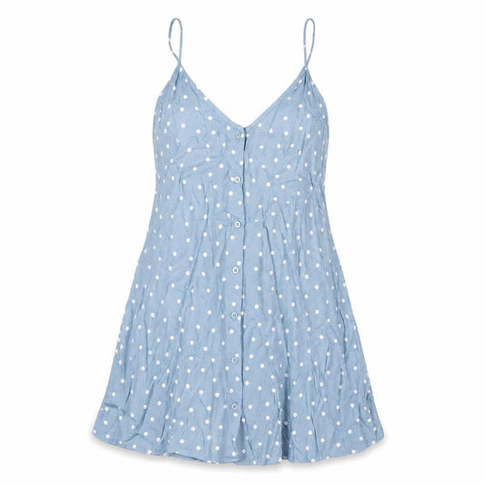 Motel Rocks Womens Blue Polka Dot Viscose Tank Dress Size S V-Neck Button