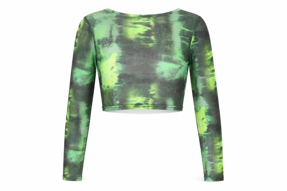 PRETTYLITTLETHING Womens Green Geometric Polyester Basic Blouse Size 6 Round Neck - Semi Sheer