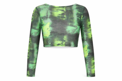 PRETTYLITTLETHING Womens Green Geometric Polyester Basic Blouse Size 6 Round Neck - Semi Sheer