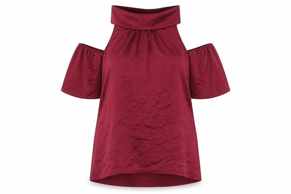 Friends Like These Womens Red Polyester Basic Blouse Size 12 Mock Neck - Cold Shoulder