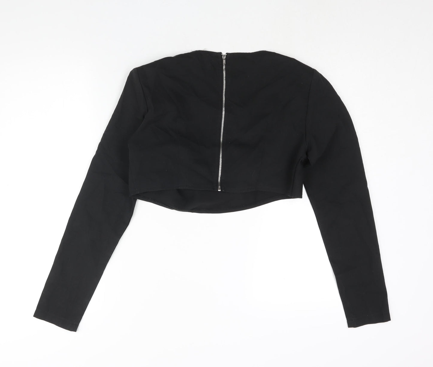 PRETTYLITTLETHING Womens Black Polyester Cropped Blouse Size 10 Cowl Neck - Shoulder Pads