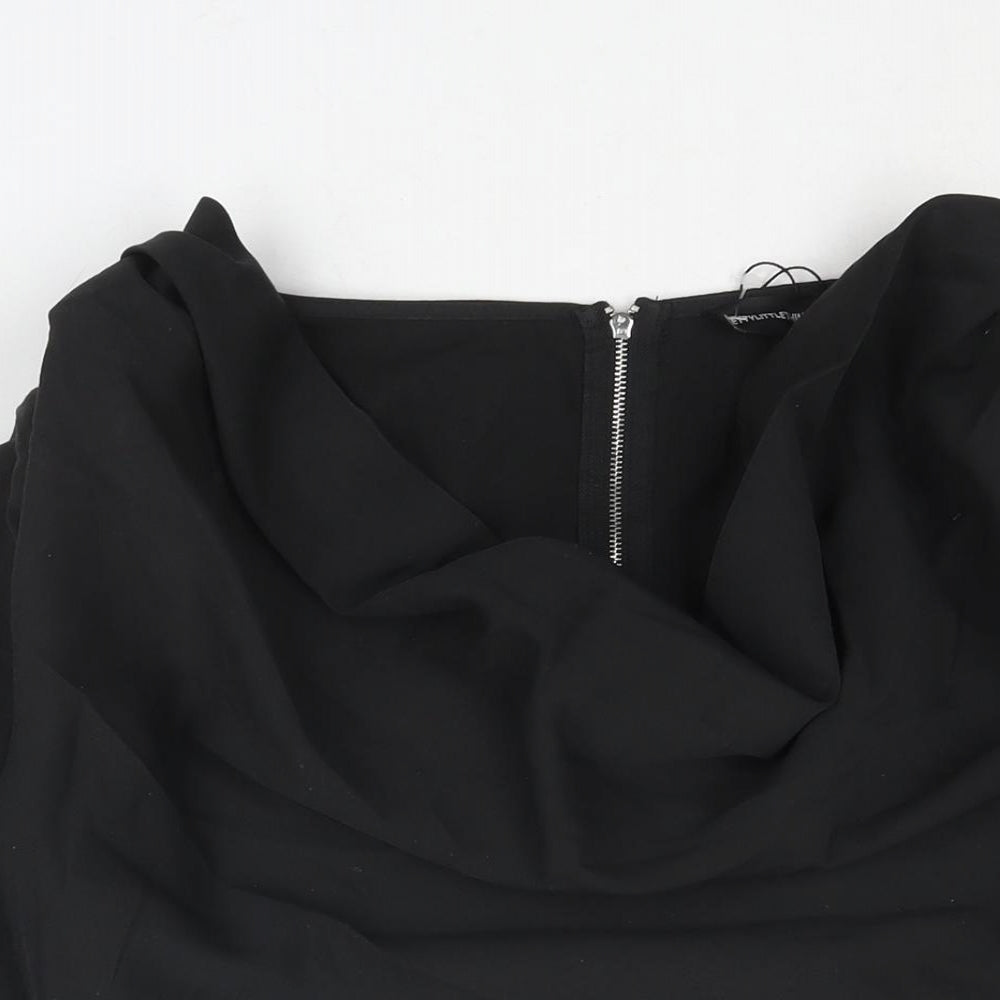 PRETTYLITTLETHING Womens Black Polyester Cropped Blouse Size 10 Cowl Neck - Shoulder Pads