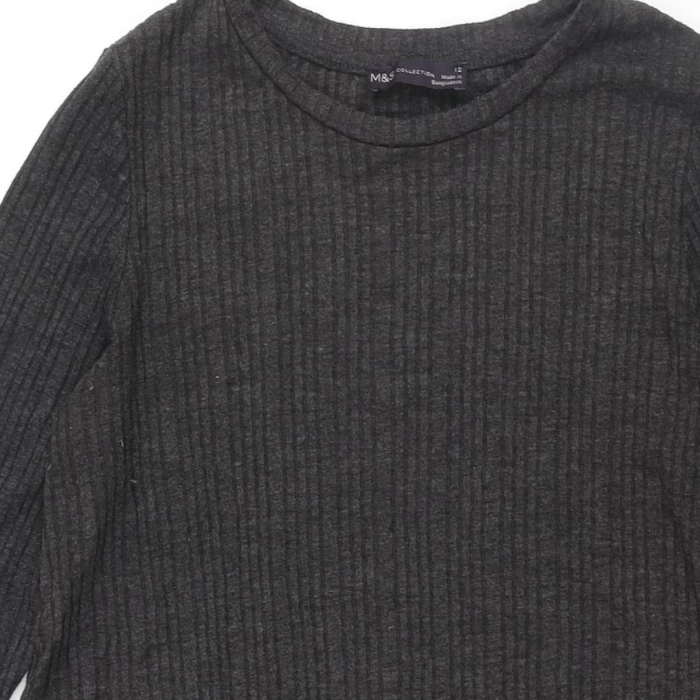 Marks and Spencer Womens Grey Polyester Shift Size 12 Round Neck Pullover