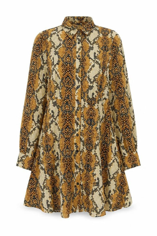 Missguided Womens Brown Animal Print Polyester Shirt Dress Size 14 Collared Button - Snakeskin Print
