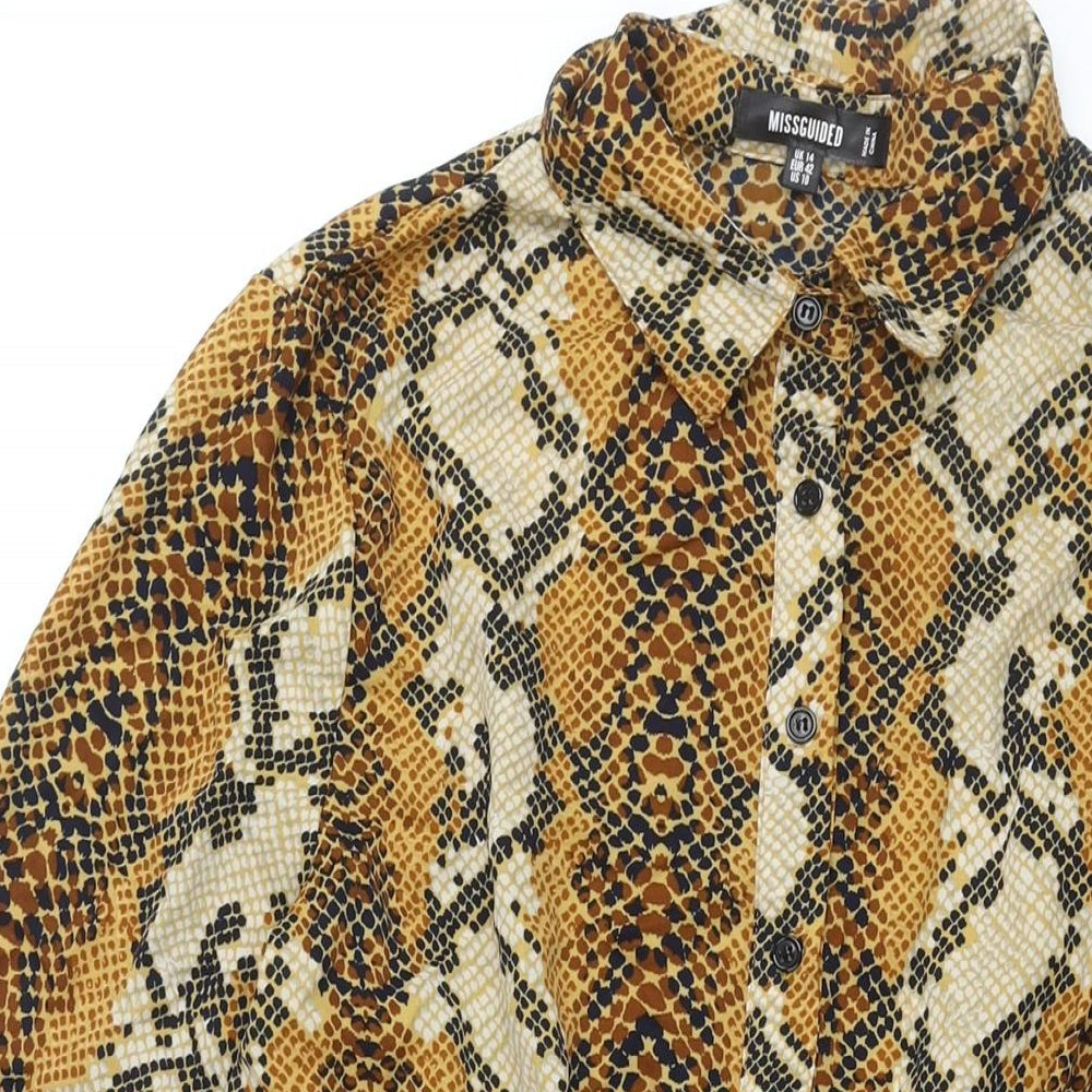Missguided Womens Brown Animal Print Polyester Shirt Dress Size 14 Collared Button - Snakeskin Print