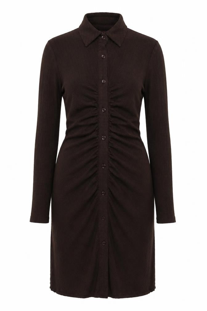 Misspap Womens Brown Polyester Shirt Dress Size 8 Collared Button - Rouched