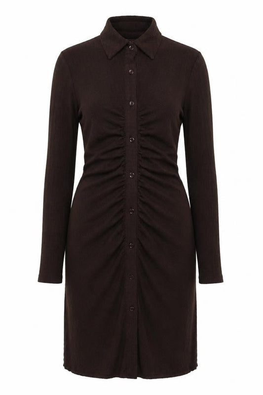 Misspap Womens Brown Polyester Shirt Dress Size 8 Collared Button - Rouched