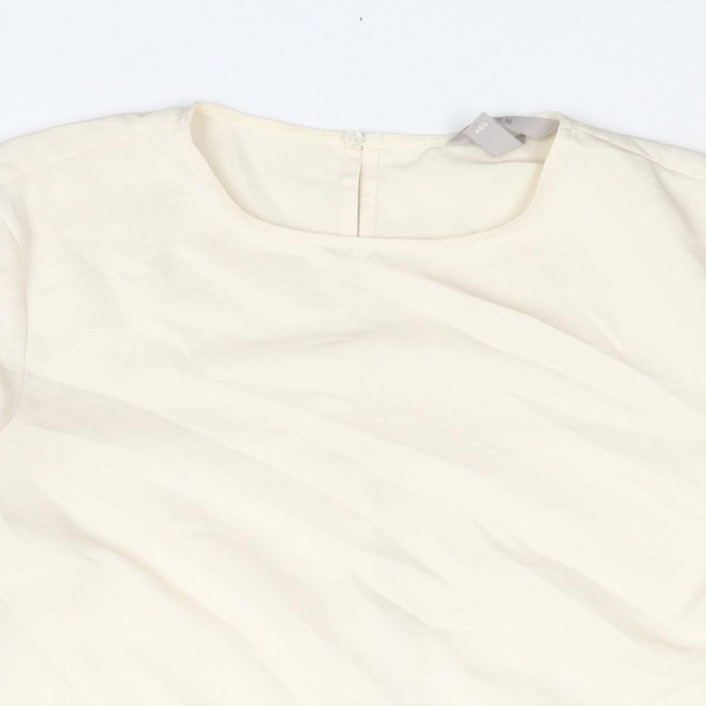 H&M Womens Ivory Polyester Basic Blouse Size M Round Neck