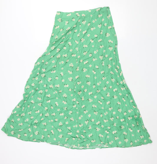 Mango Womens Green Floral Viscose A-Line Skirt Size S Zip