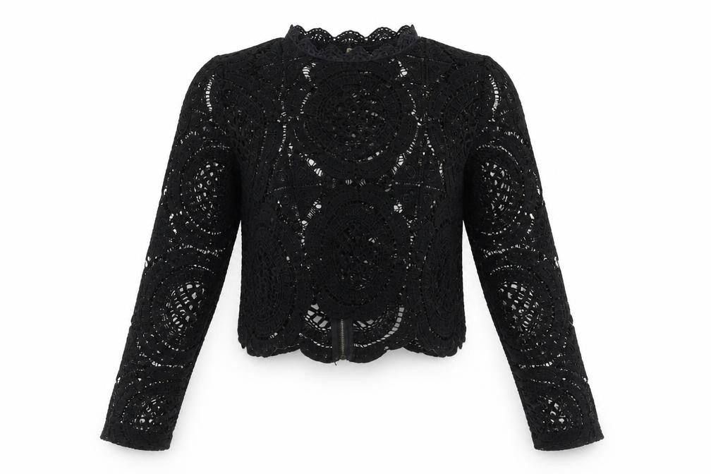 Glamorous Womens Black Polyester Basic Blouse Size S Round Neck - Semi Sheer