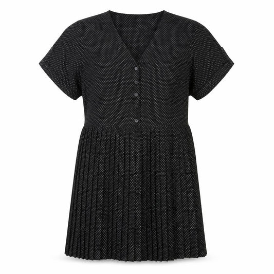 Zara Womens Black Polka Dot Polyester Shift Size M V-Neck Button - Pleated