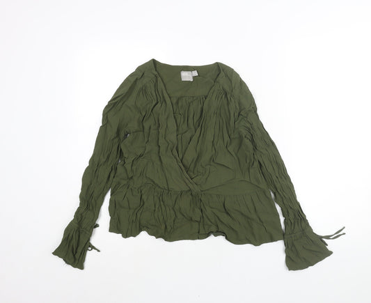 ASOS Womens Green Viscose Basic Blouse Size 8 V-Neck - Peplum Tie Cuff