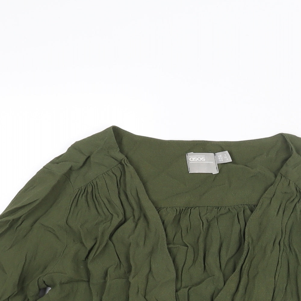 ASOS Womens Green Viscose Basic Blouse Size 8 V-Neck - Peplum Tie Cuff