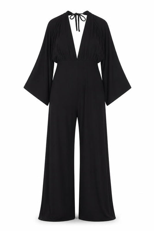 PRETTYLITTLETHING Womens Black Polyester Jumpsuit One-Piece Size 12 L31 in Tie