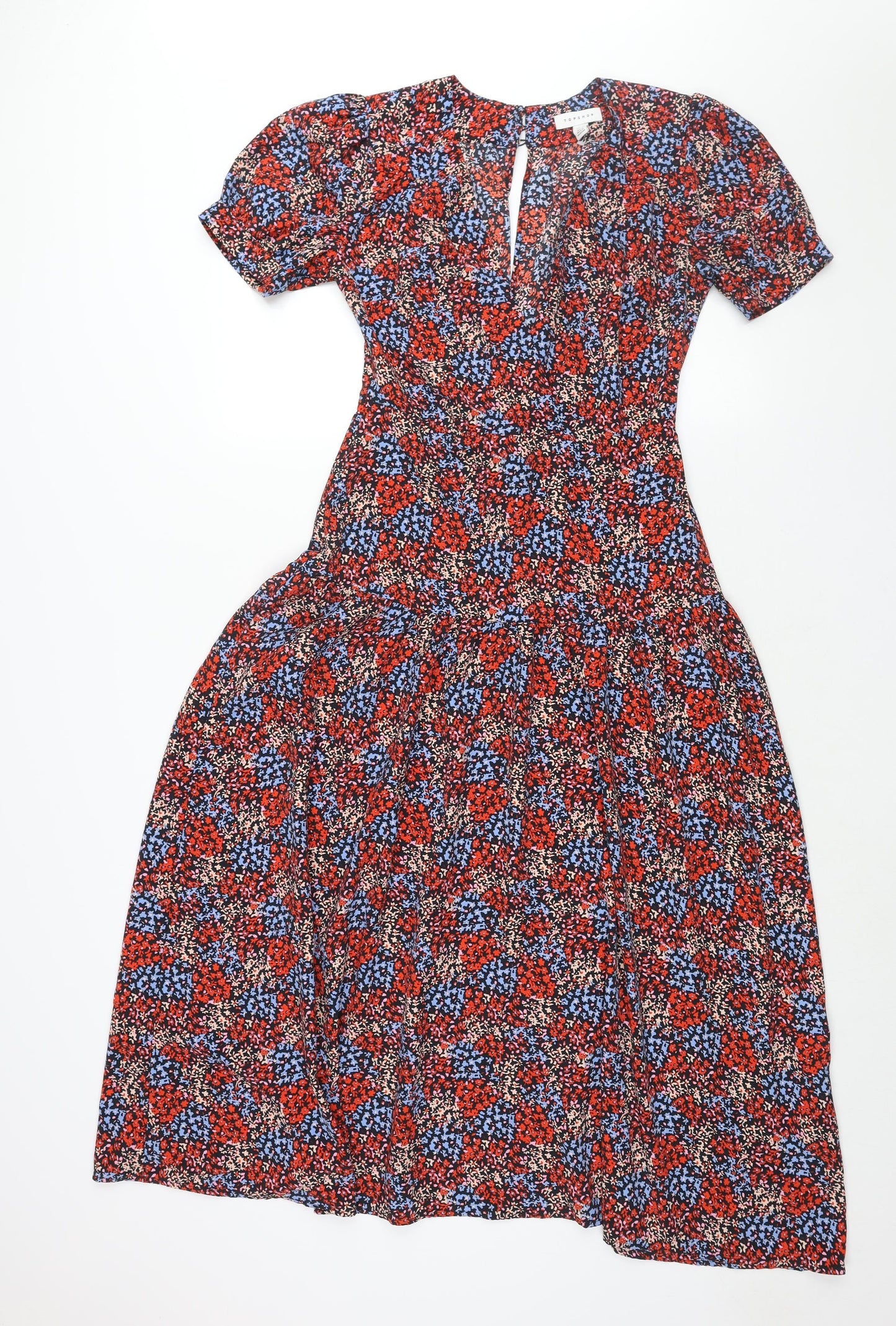 Topshop Womens Multicoloured Floral Polyester Shift Size 8 V-Neck Button
