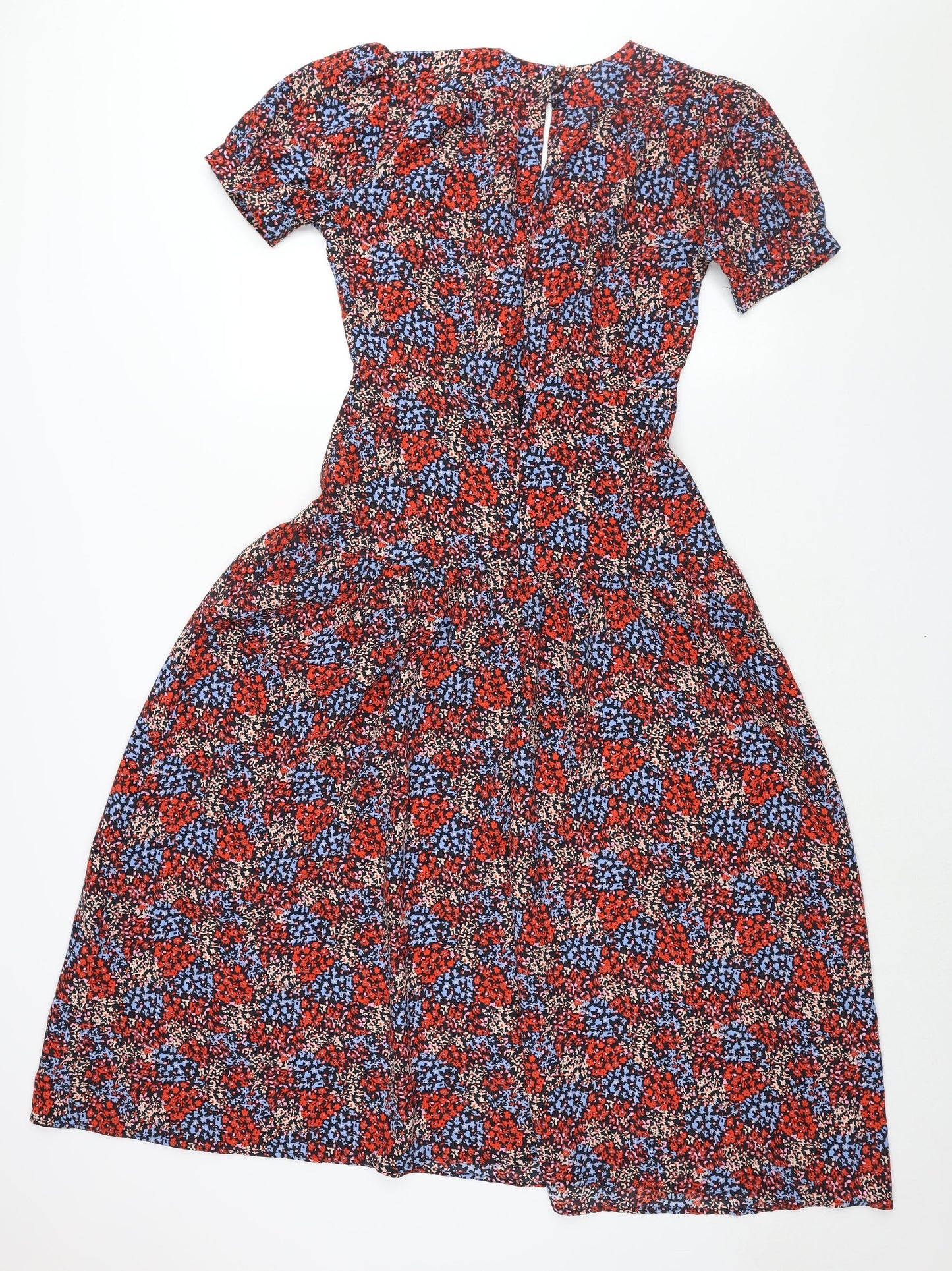Topshop Womens Multicoloured Floral Polyester Shift Size 8 V-Neck Button