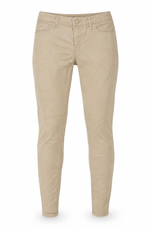 Front view of Denim & Co. women’s brown cotton skinny jeans, size UK 8, 29-inch leg regular zip