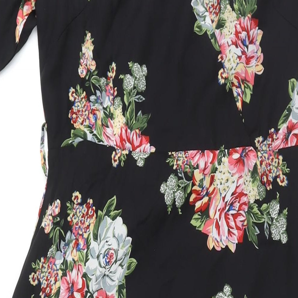 Yumi Womens Black Floral Polyester Maxi Size 10 V-Neck Snap