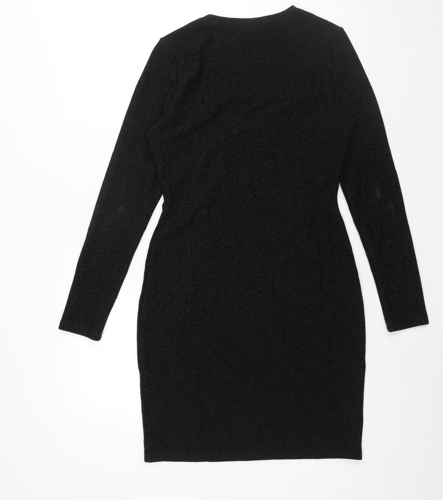 H&M Womens Black Polyester Bodycon Size M Square Neck Pullover - Glitter