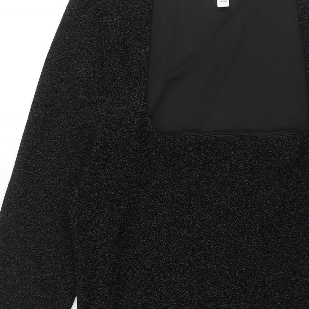 H&M Womens Black Polyester Bodycon Size M Square Neck Pullover - Glitter