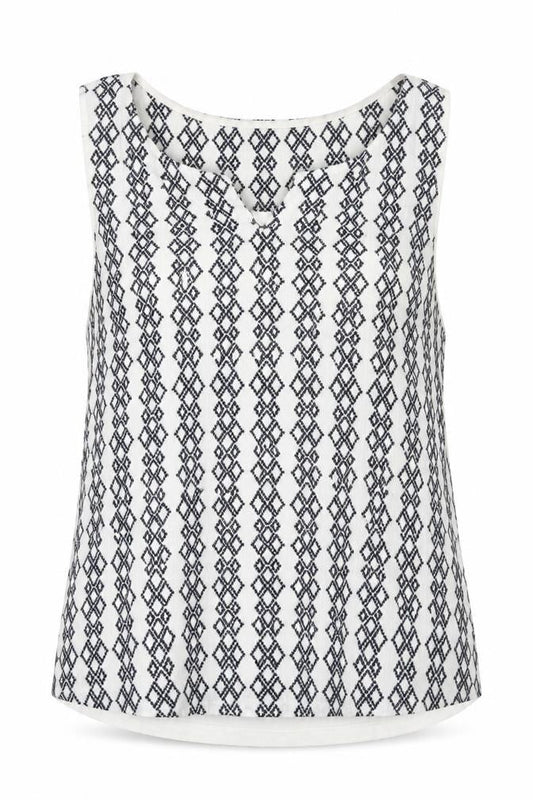NEXT Womens White Cotton Camisole Blouse Size 12 Scoop Neck - Geometric Embroidery