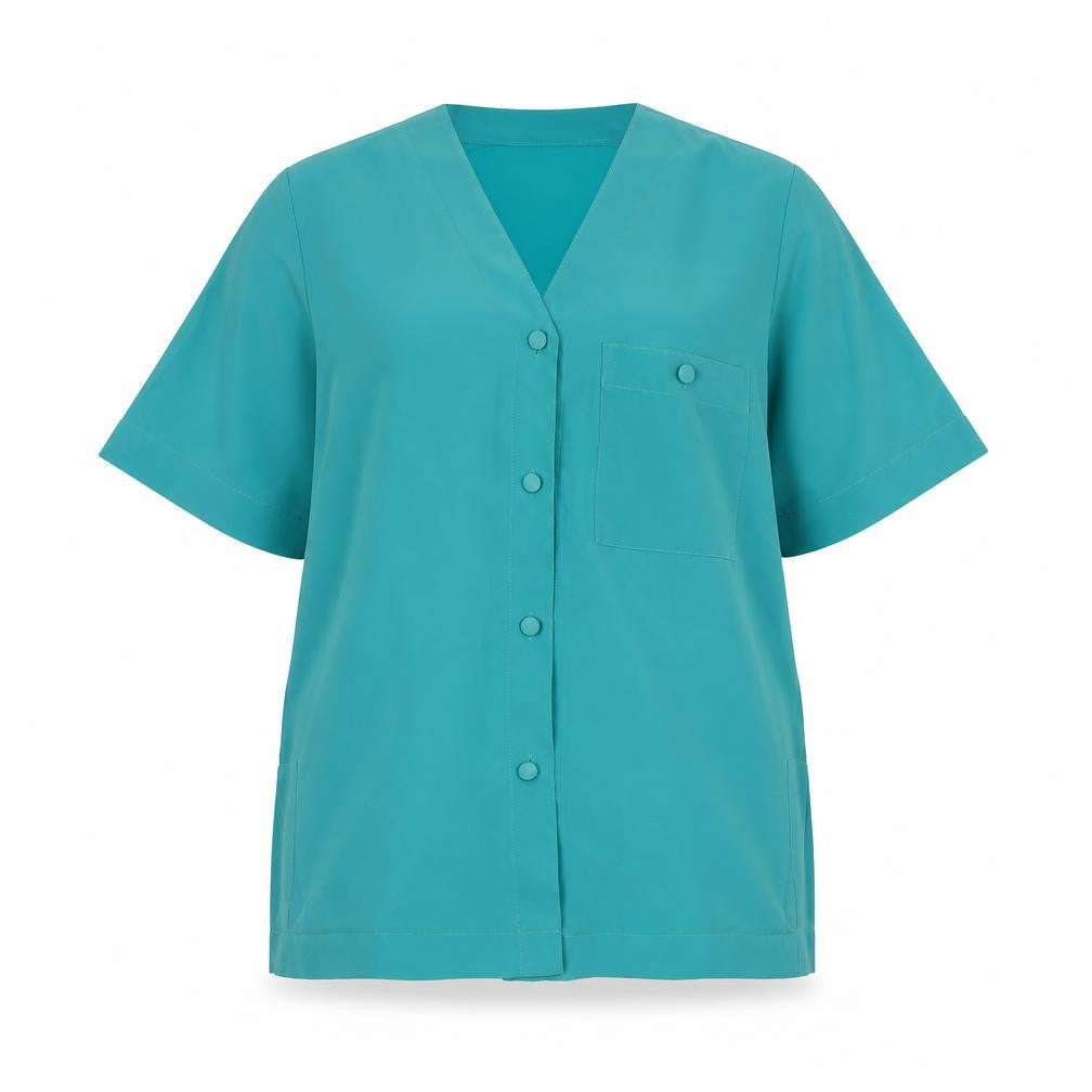 Classic Womens Green Polyester Basic Blouse Size 14 V-Neck - Vintage