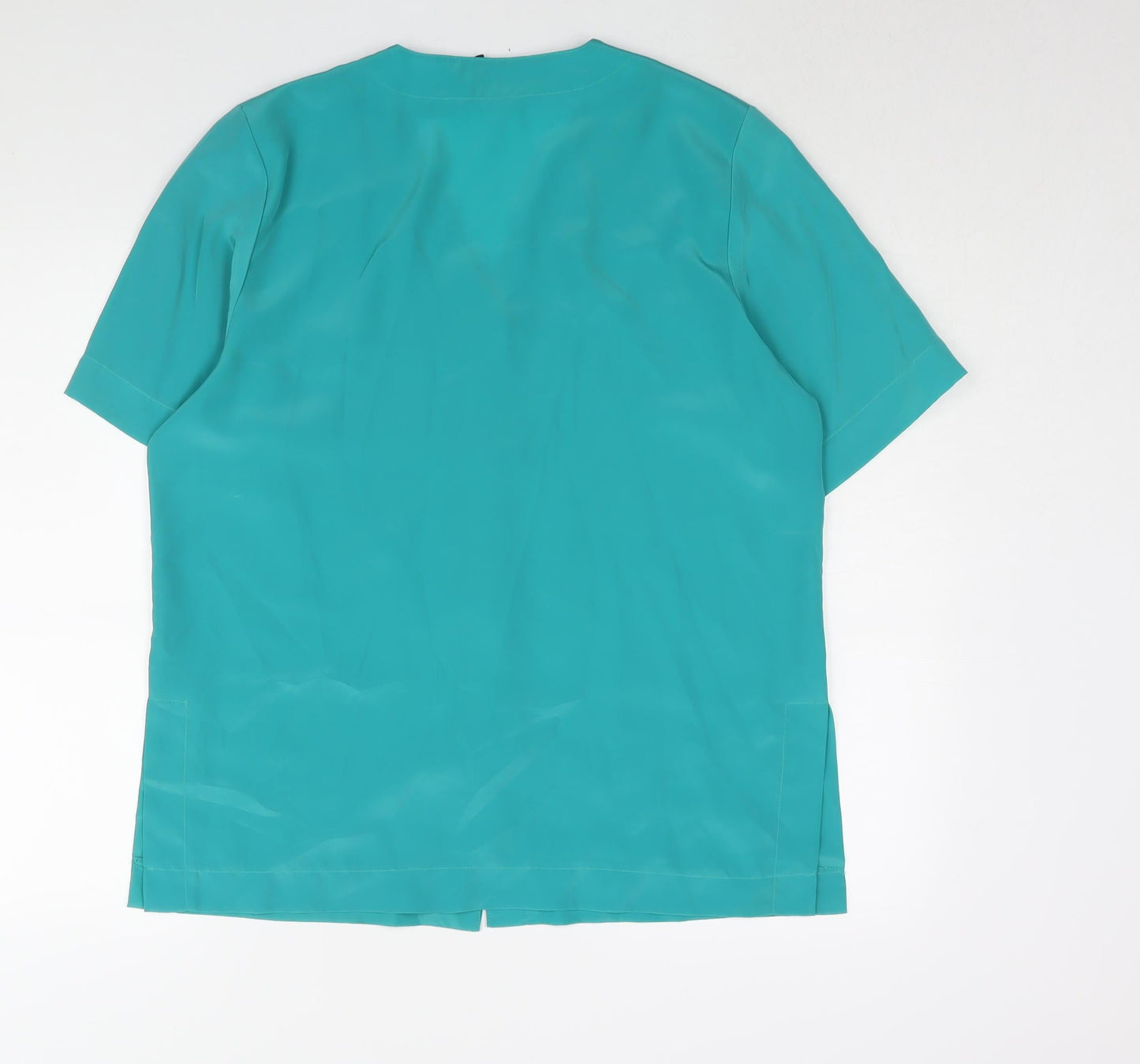 Classic Womens Green Polyester Basic Blouse Size 14 V-Neck - Vintage