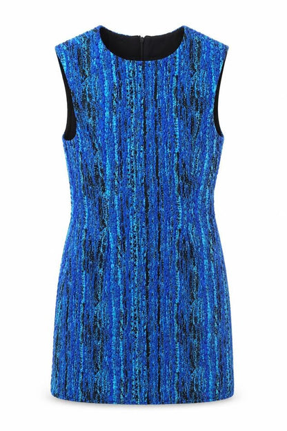 Zara Womens Blue Geometric Polyester Mini Size S Round Neck Zip - Textured