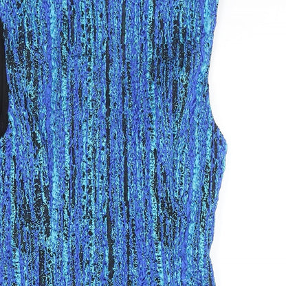 Zara Womens Blue Geometric Polyester Mini Size S Round Neck Zip - Textured