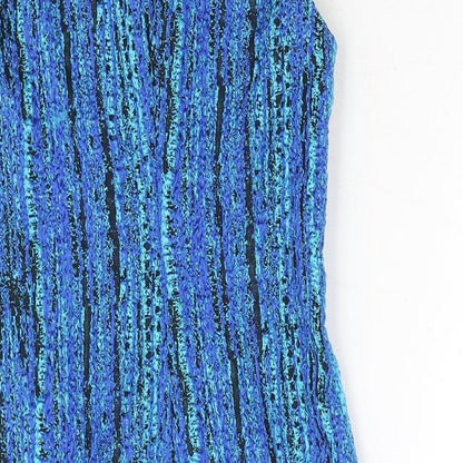 Zara Womens Blue Geometric Polyester Mini Size S Round Neck Zip - Textured