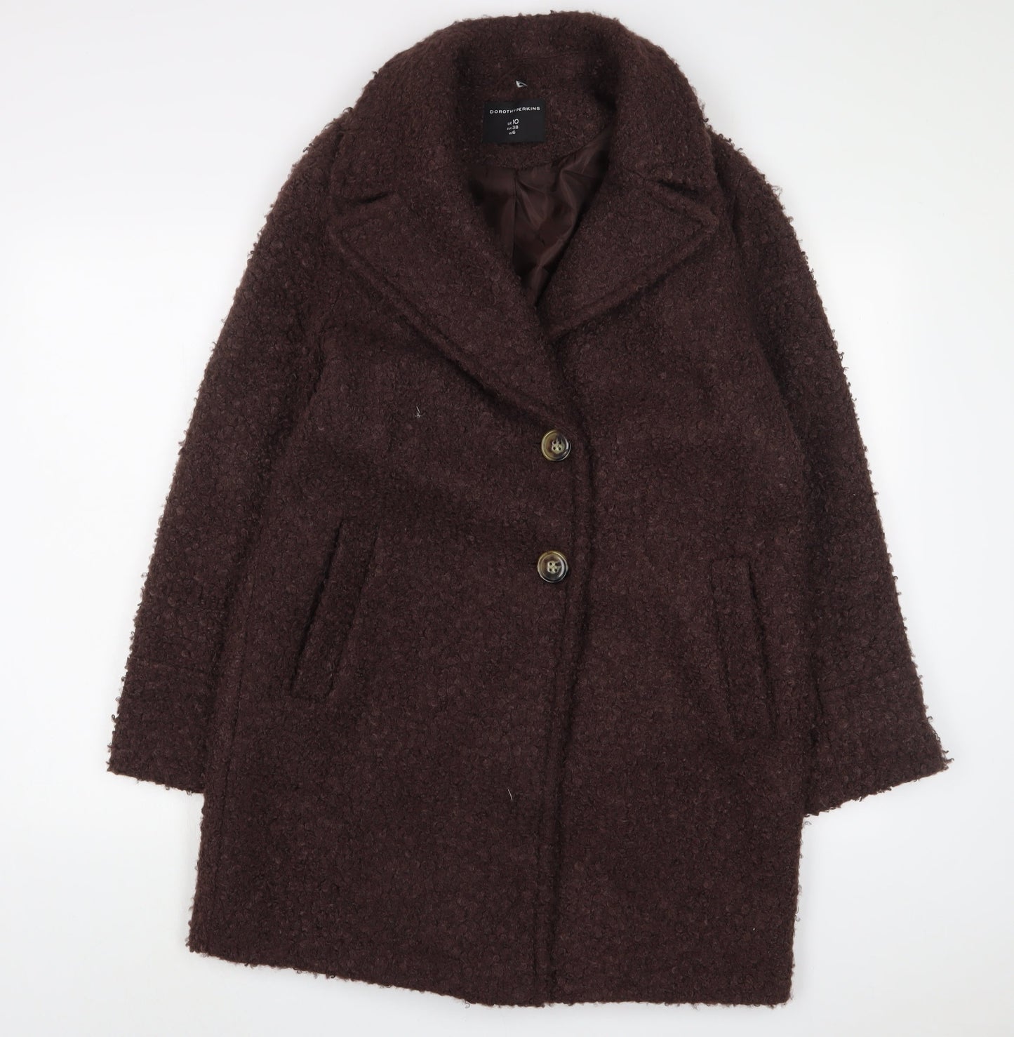 Dorothy Perkins Womens Brown Overcoat Coat Size 10 Button