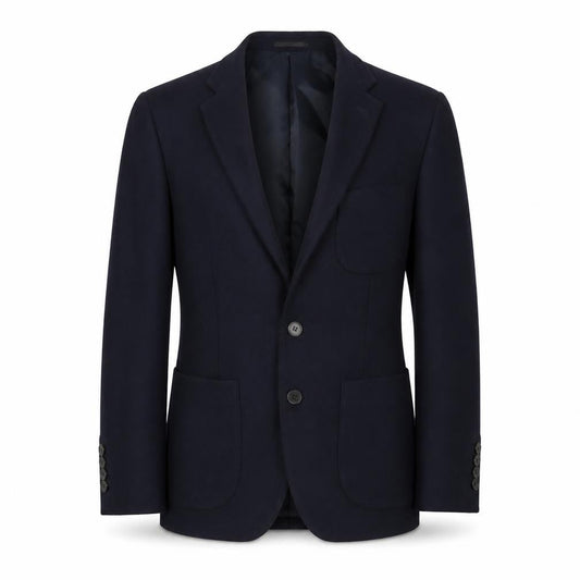 Front view of French Connection men’s blue wool jacket suit jacket, size 38, regular
