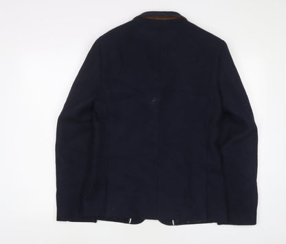 Back view of French Connection men’s blue wool jacket suit jacket, size 38, regular