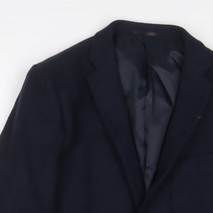 Close-up detail of French Connection men’s blue wool jacket suit jacket, size 38, regular
