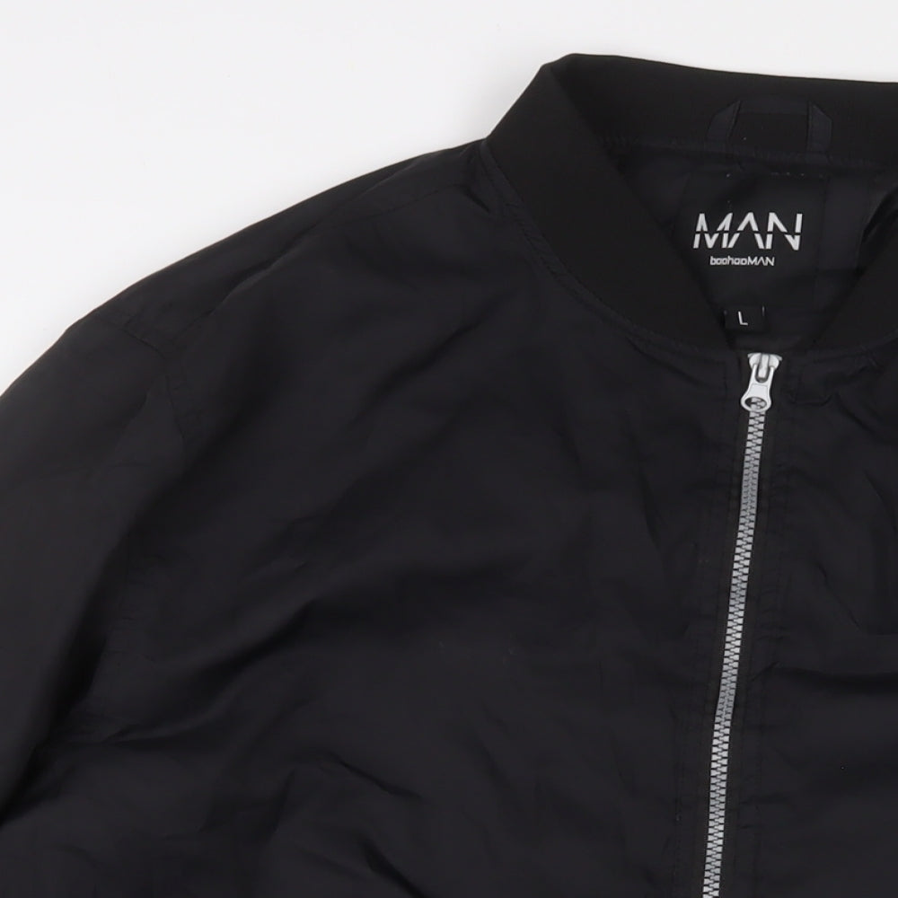 Boohoo Mens Black Bomber Jacket Jacket Size L Zip - Tall