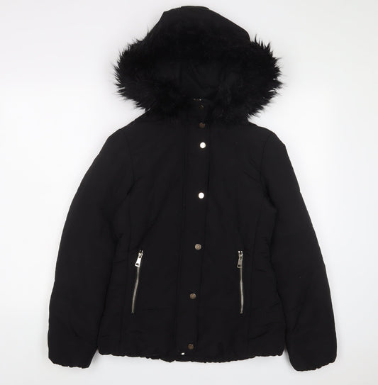 H&M Womens Black Quilted Coat Size 6 Zip - Zip Pockets