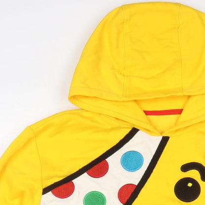Preloved Pudsey Mens Yellow Cotton Pullover Hoodie Size M - Embroidered - Detail
