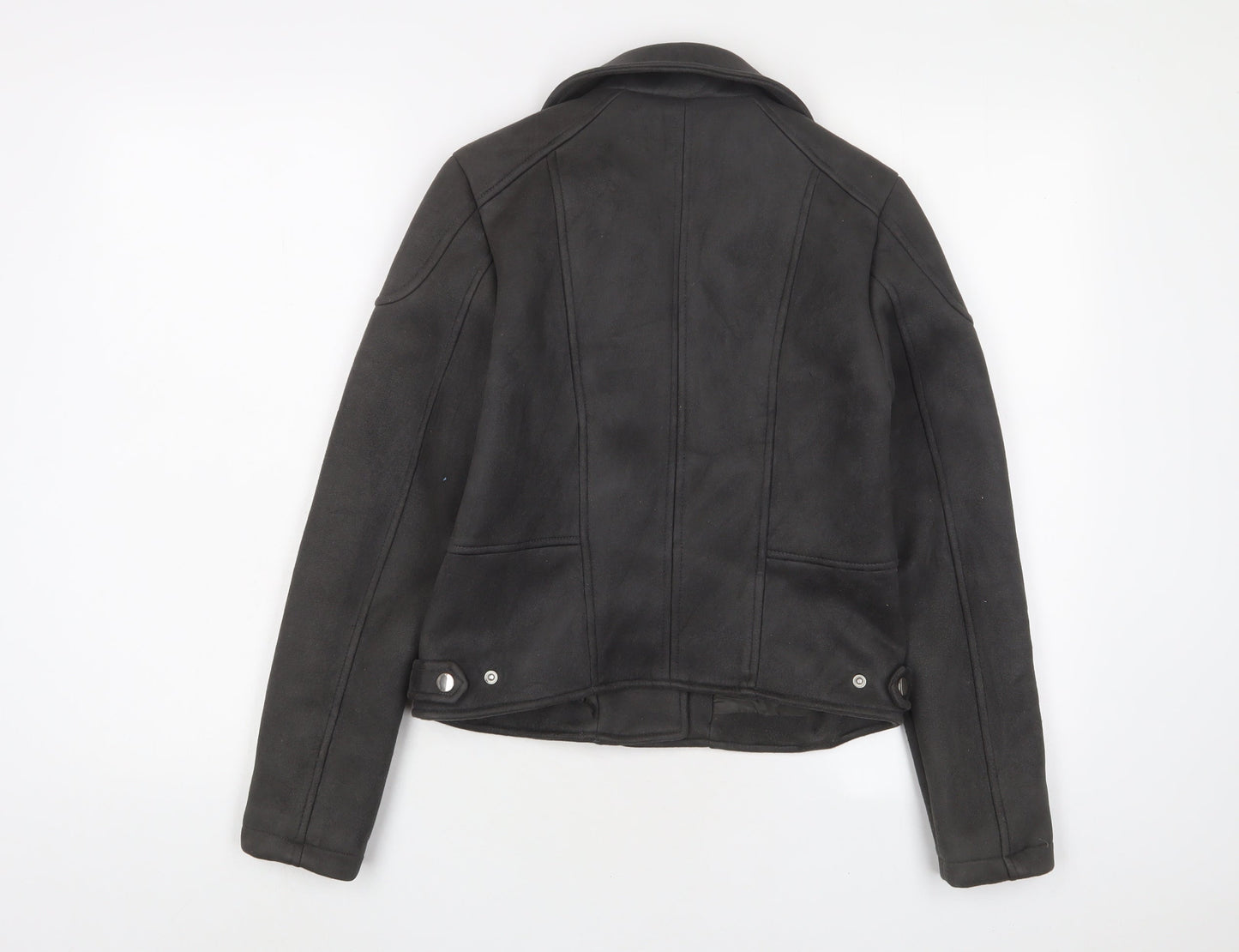 New Look Womens Grey Biker Jacket Size 10 Zip - Zip Pockets
