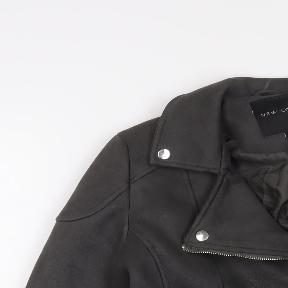 New Look Womens Grey Biker Jacket Size 10 Zip - Zip Pockets