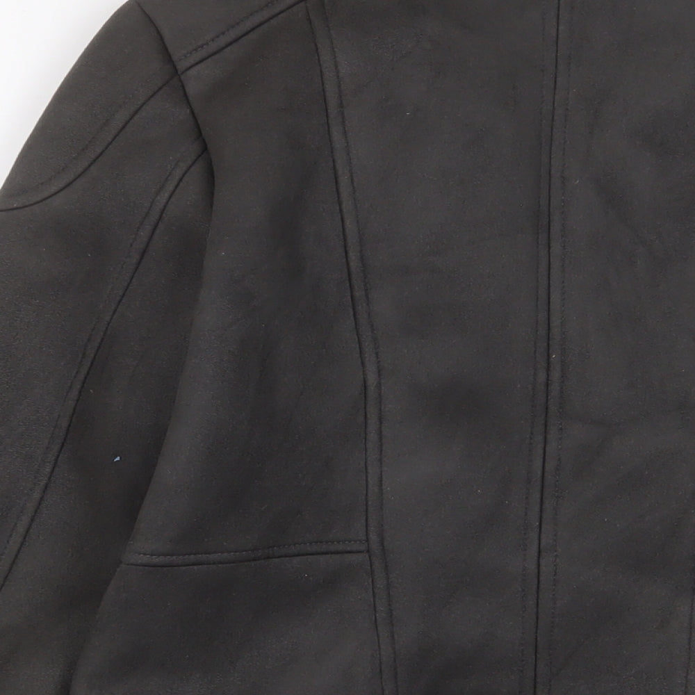 New Look Womens Grey Biker Jacket Size 10 Zip - Zip Pockets