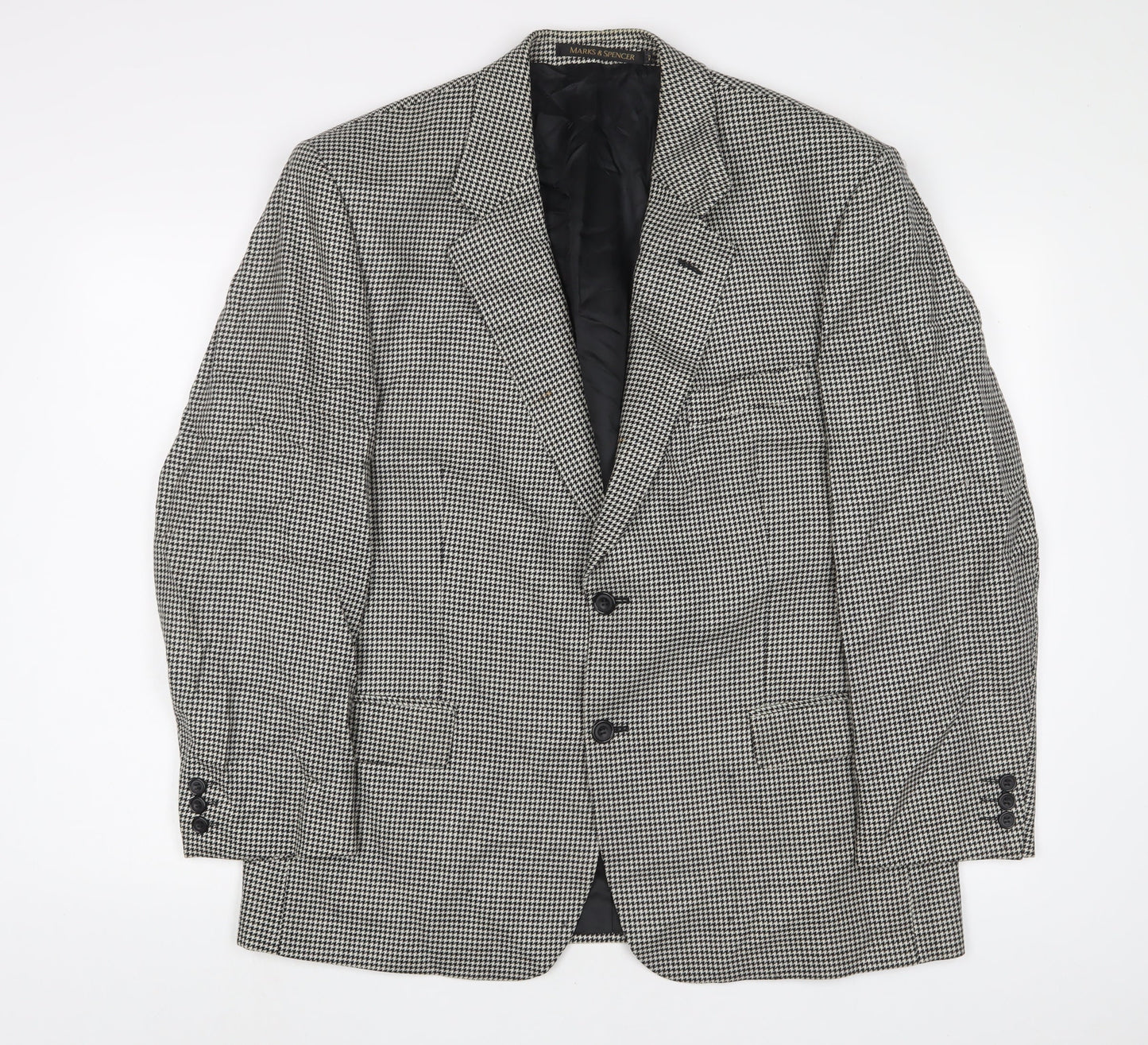 Marks and Spencer Mens Black Houndstooth Wool Jacket Suit Jacket Size 42 Regular