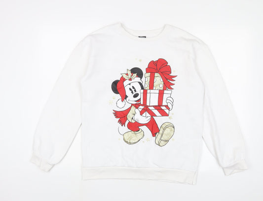 Mickey Mouse Girls White Cotton Pullover Sweatshirt Size 13-14 Years Pullover - Christmas