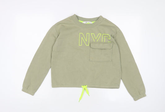 H&M Girls Green Cotton Pullover Sweatshirt Size 10-11 Years Pullover - 10-12 Years