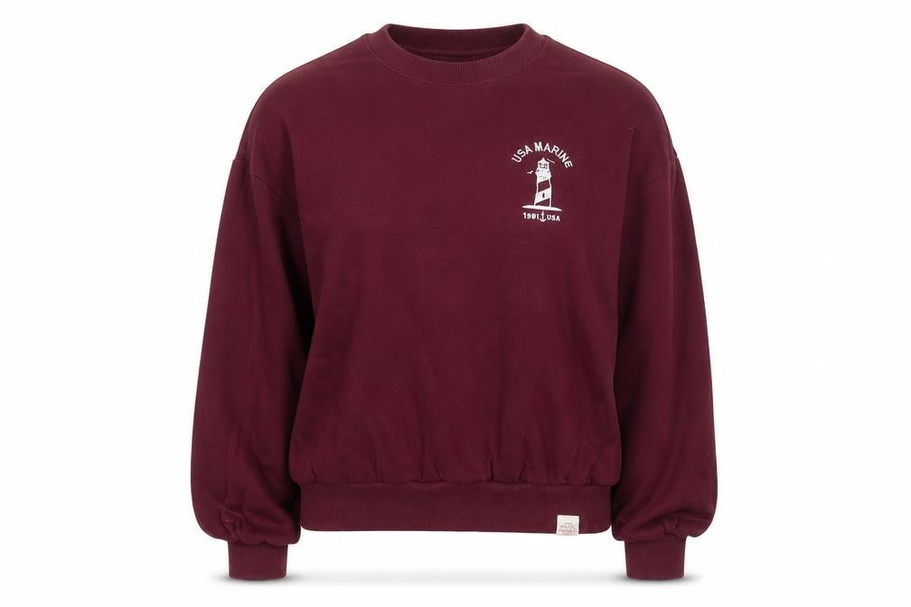 Pull&Bear Womens Red Cotton Pullover Sweatshirt Size S Pullover - Embroidered