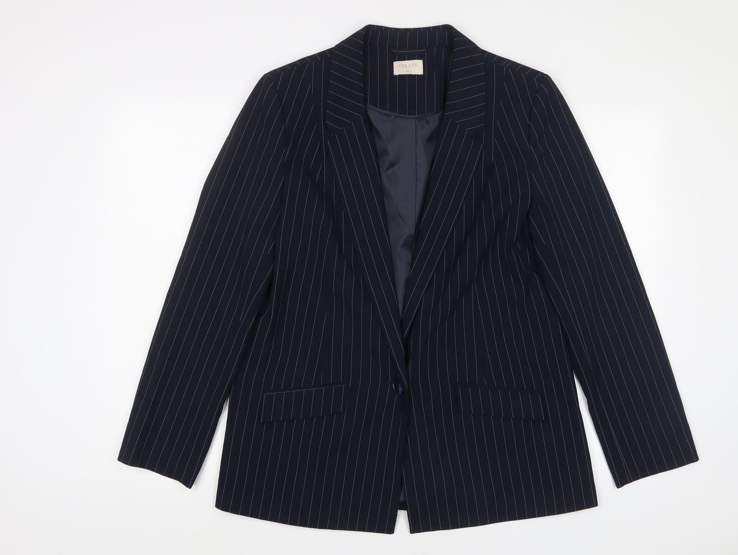 Oasis Womens Blue Striped Jacket Blazer Size 12 Button