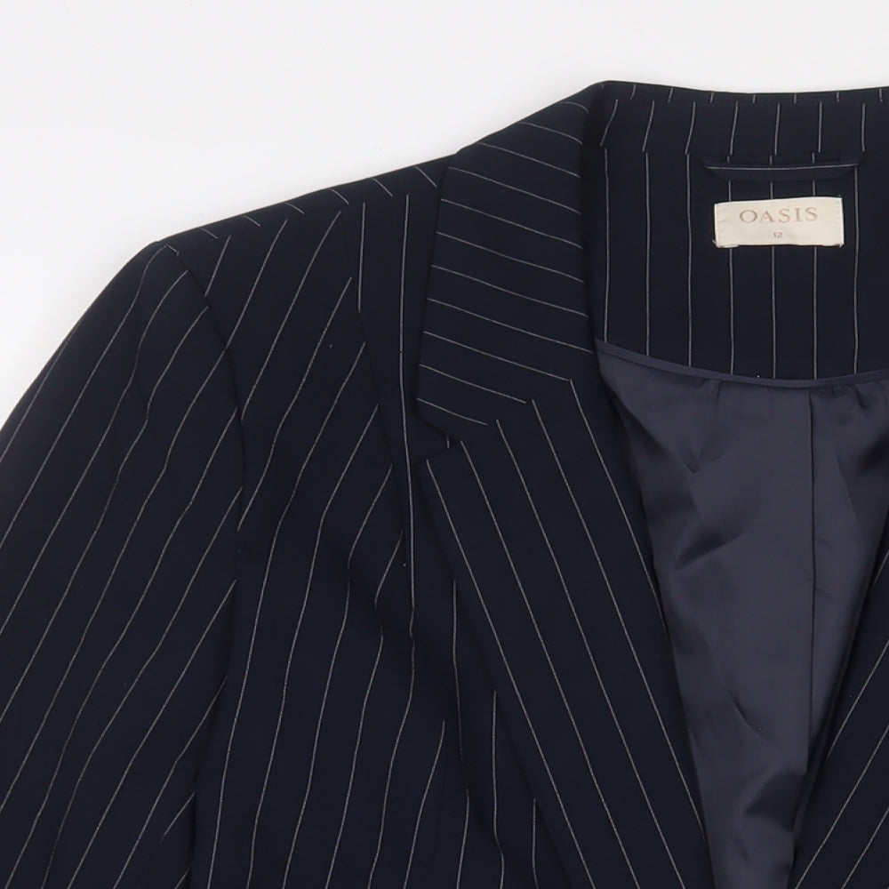 Oasis Womens Blue Striped Jacket Blazer Size 12 Button